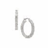 Watches & Jewelry * | The Jewelry Group Baguette Hoop Pierced Earrings Silver Tone