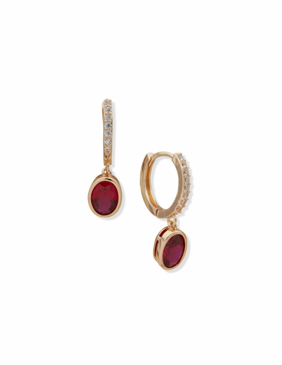 Watches & Jewelry * | The Jewelry Group Hoop With Oval Stone Drop Pierced Earrings Gold Tone