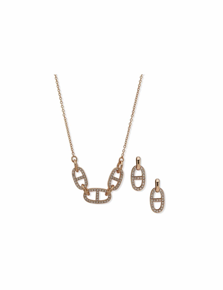 Watches & Jewelry * | The Jewelry Group Links Necklace And Earring Set In Pouch Gold Tone