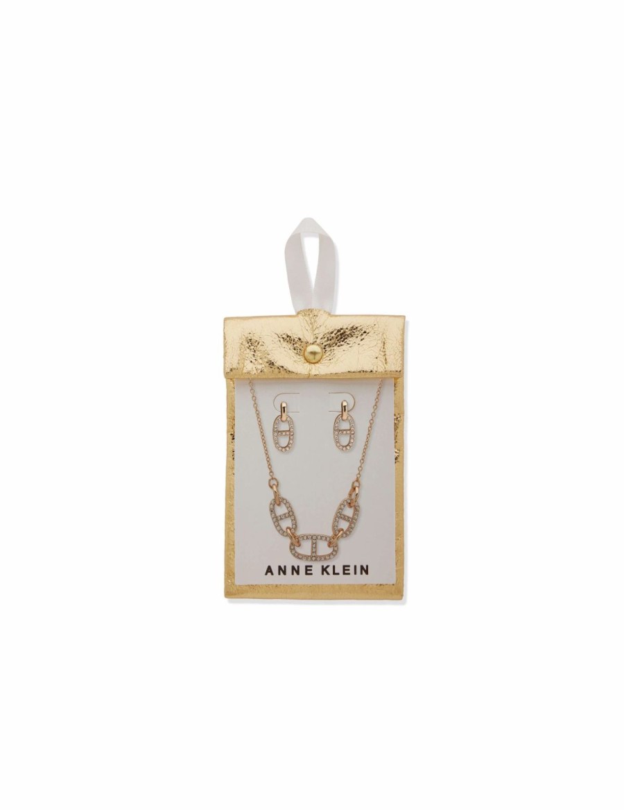 Watches & Jewelry * | The Jewelry Group Links Necklace And Earring Set In Pouch Gold Tone