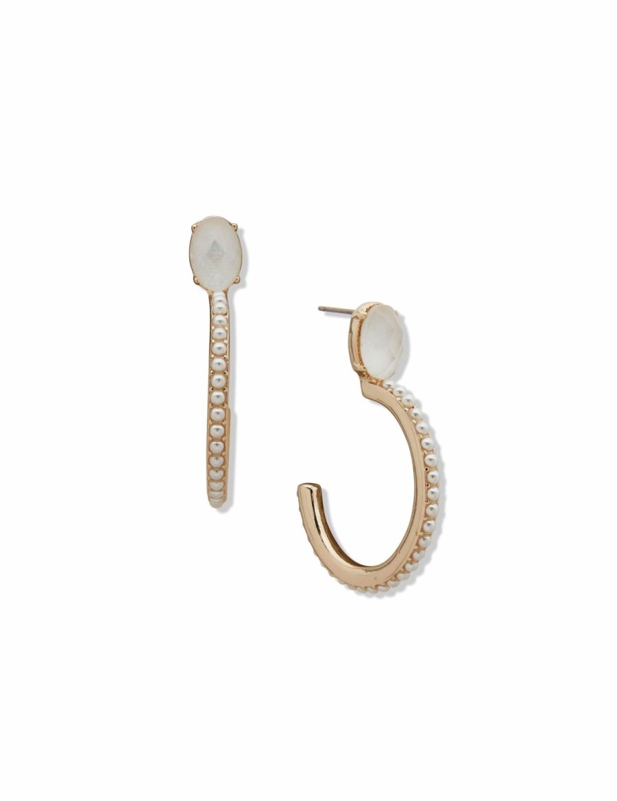 Watches & Jewelry * | The Jewelry Group C Hoop With Caviar Pearl Pierced Earrings Gold Tone