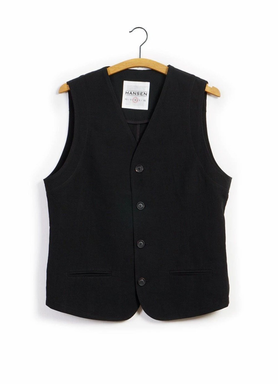 Tops * | Hansen Garments Daniel | Four Button Waistcoat | Black