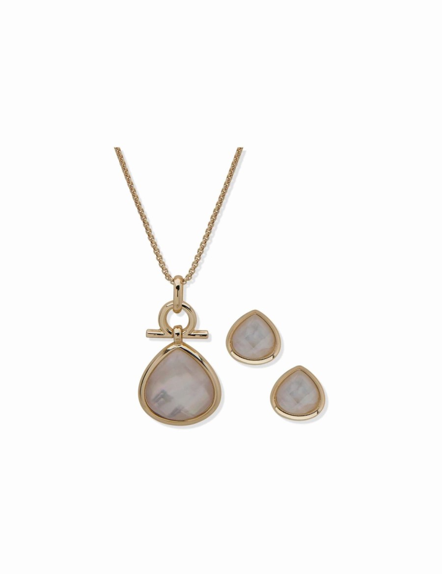 Watches & Jewelry * | The Jewelry Group Faux Pearl Teardrop Earring & Necklace Set Gold-Tone