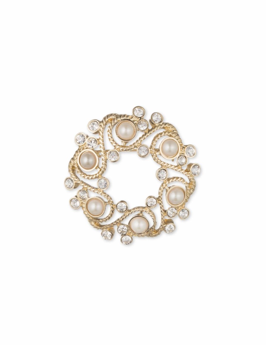 Watches & Jewelry * | The Jewelry Group Faux Pearl Wreath Brooch Gold-Tone