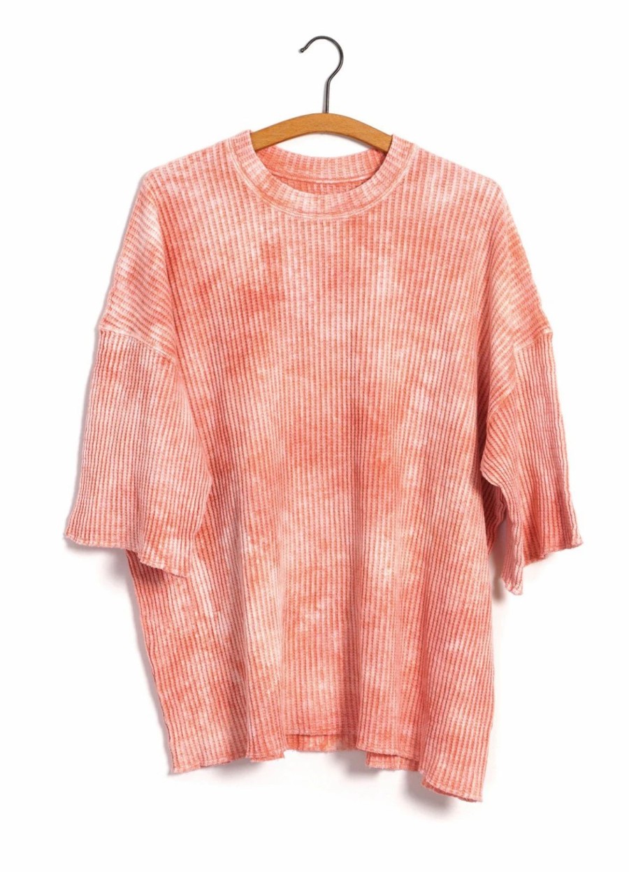 Tops * | Monitaly Tie Dye T-Shirt | Enzyme & Silicon Washed Thermal Crewneck | Pink