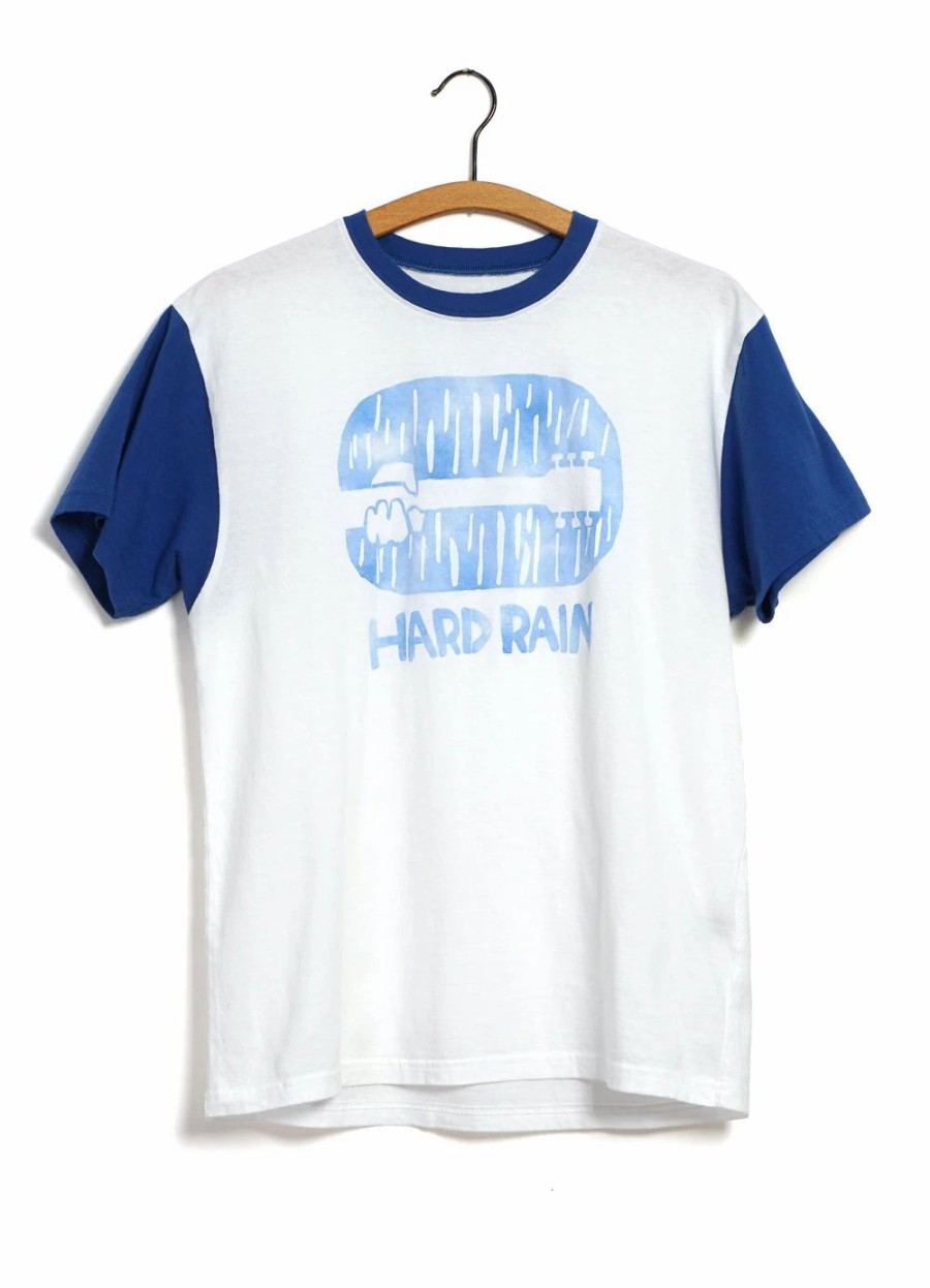 Tops * | Kapital Hard Rain | 2 Tone Ringer T-Shirt | White & Blue