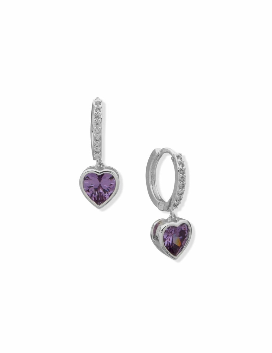 Watches & Jewelry * | The Jewelry Group Hoop With Heart Stone Drop Pierced Earrings Silver Tone