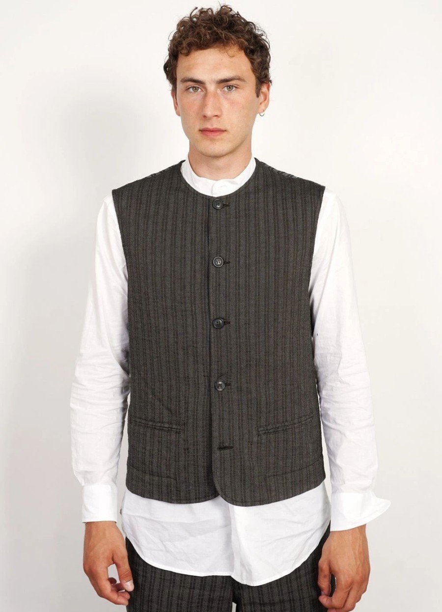 Tops * | Hansen Garments Ben | Crewneck Waistcoat | Taupe Stripes