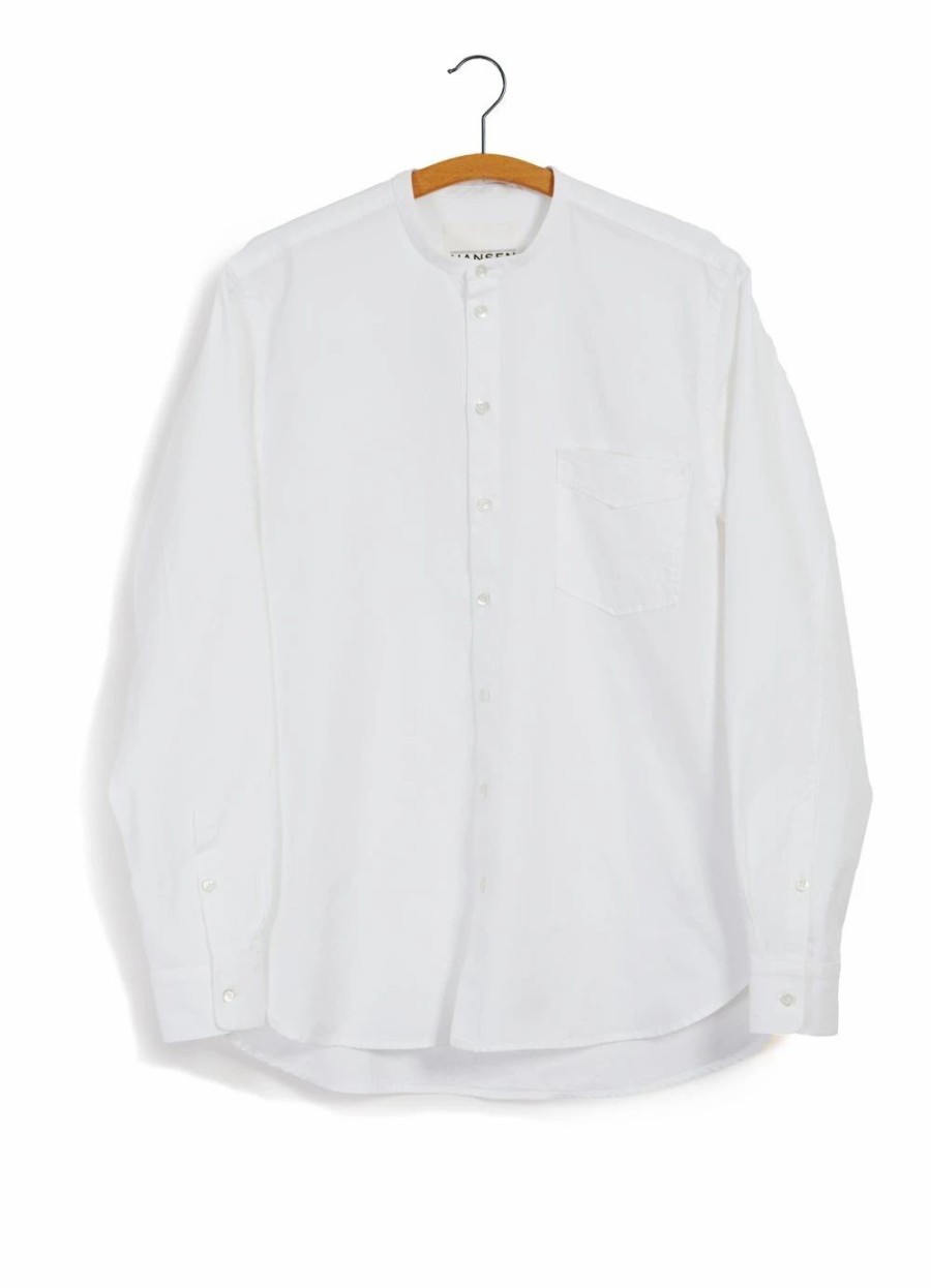 Tops * | Hansen Garments Ante | Collarless Shirt With Chest Pocket | White