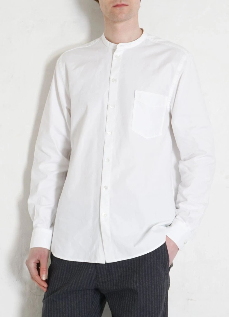 Tops * | Hansen Garments Ante | Collarless Shirt With Chest Pocket | White